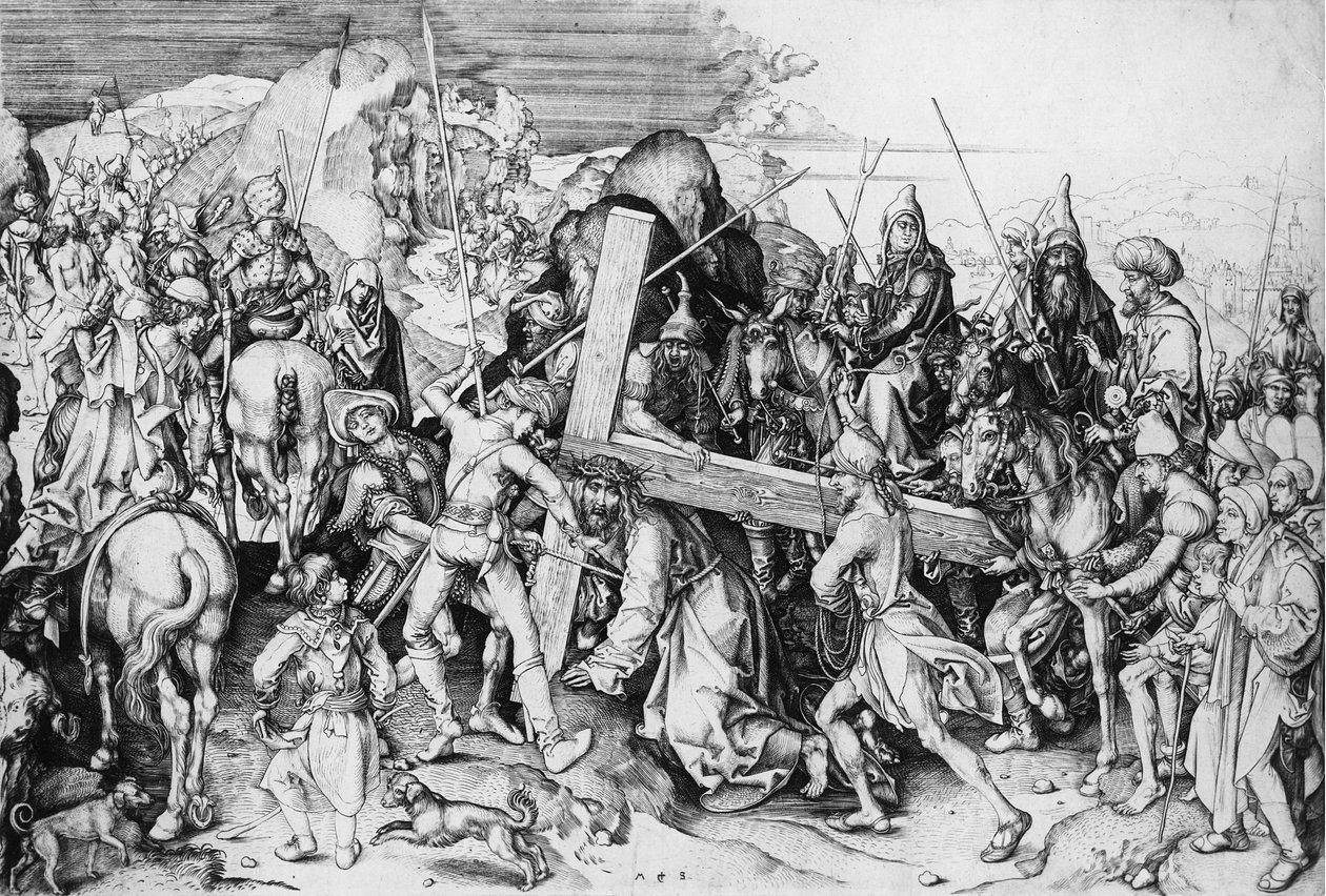 Cristo com a sua cruz, c.1475 (gravura) de Martin Schongauer
