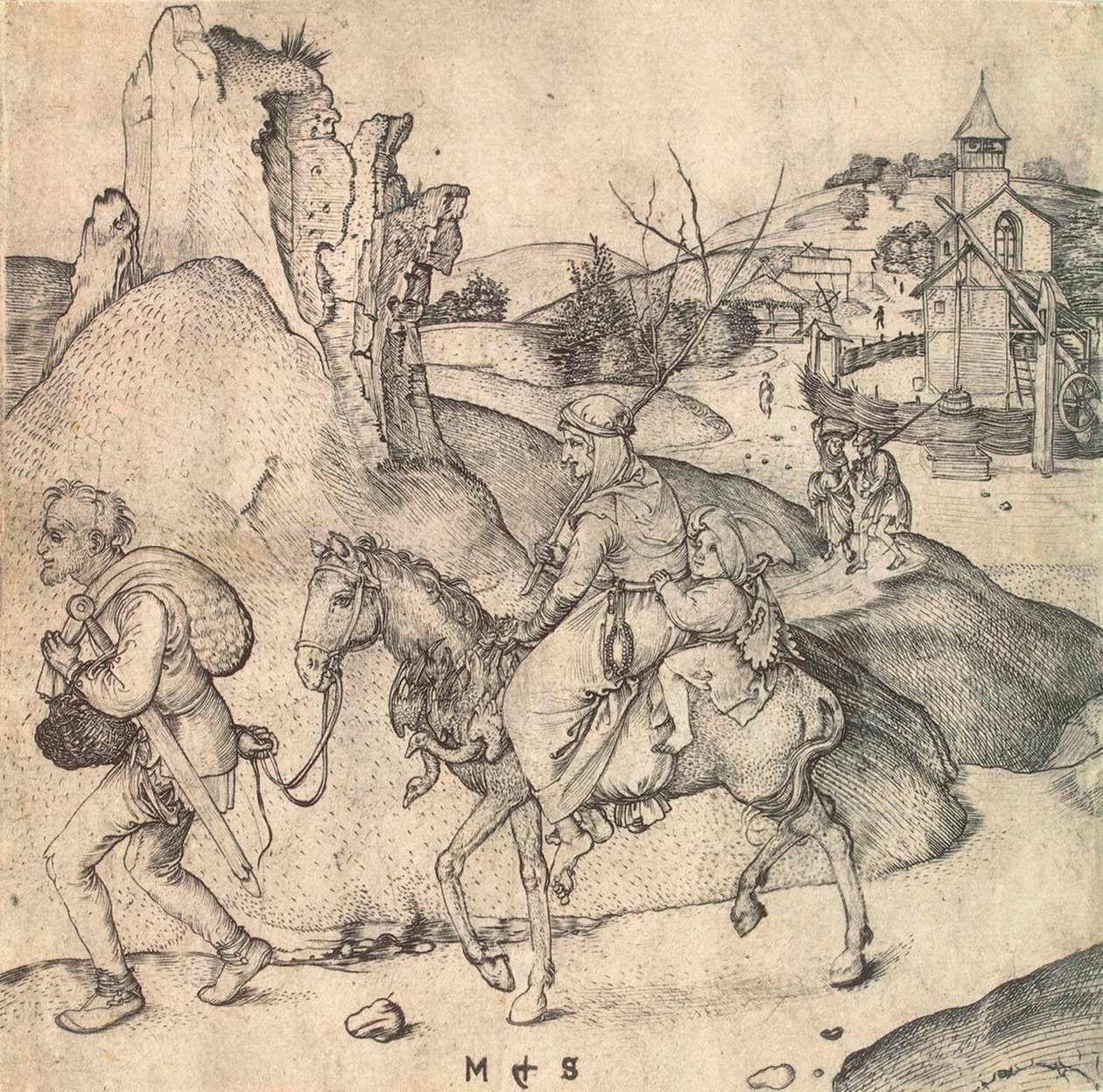 Família camponesa indo ao mercado, entre 1473 e 1475. de Martin Schongauer