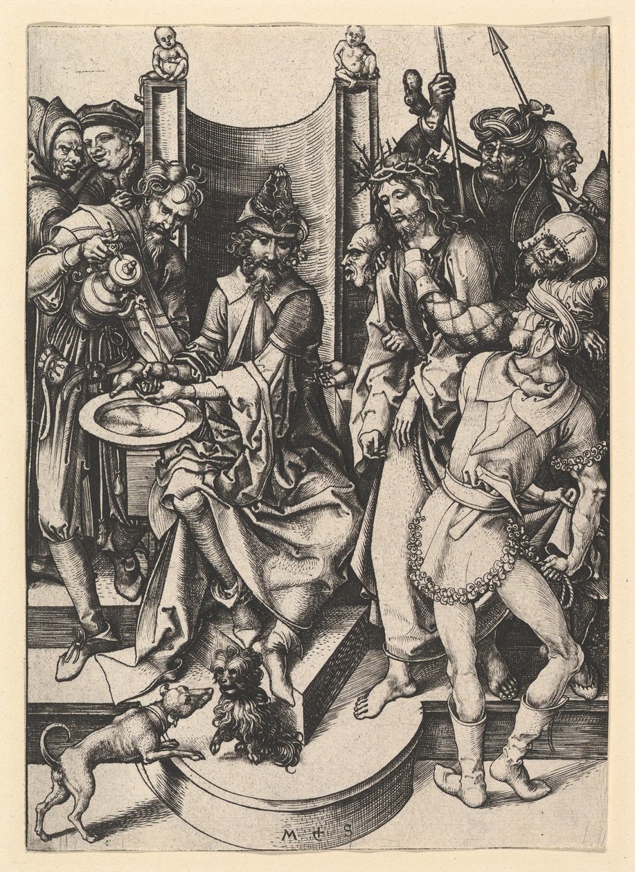 Pilatos lavando as mãos, ca. 1435-1491. de Martin Schongauer