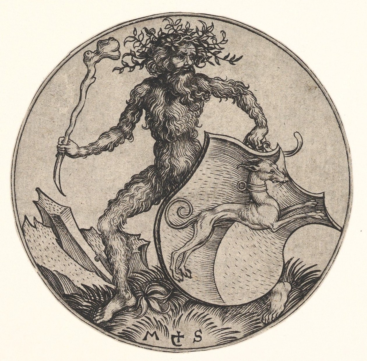 Escudo com Galgo Realizado por Homem Selvagem, ca. 1435-1491. de Martin Schongauer
