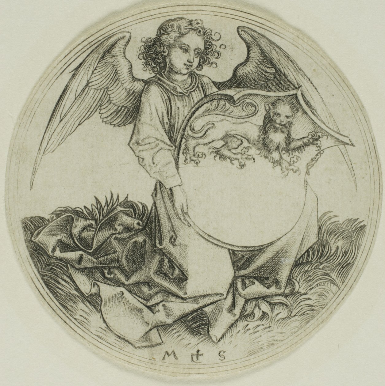 Escudo com um leão, segurado por um anjo de Martin Schongauer