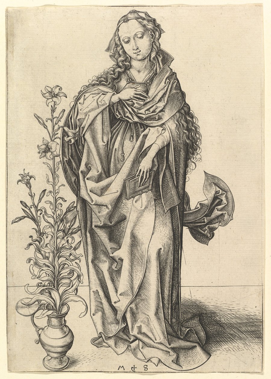 A Anunciação: A Virgem, ca. 1435-1491. de Martin Schongauer