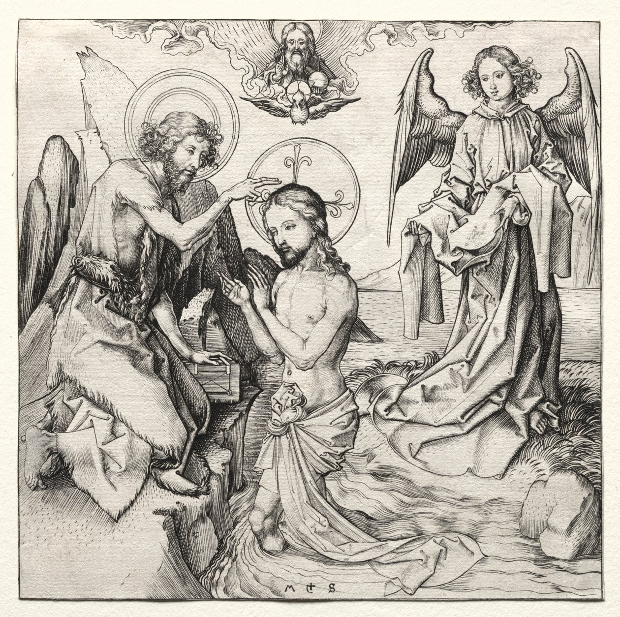 O Batismo de Cristo no Jordão, c. 1480-90. de Martin Schongauer