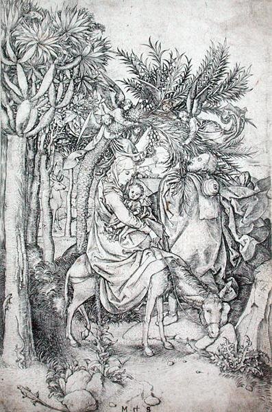 O vôo para o Egito, c.1470-80 (gravura) de Martin Schongauer