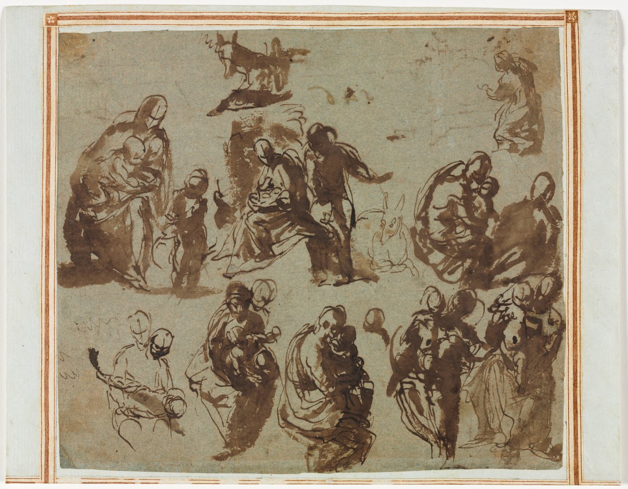 Vários Esboços da Madona com o Menino (reto) Estudos Arquitetônicos (verso) [parcialmente visível no reto] de Martin Schongauer