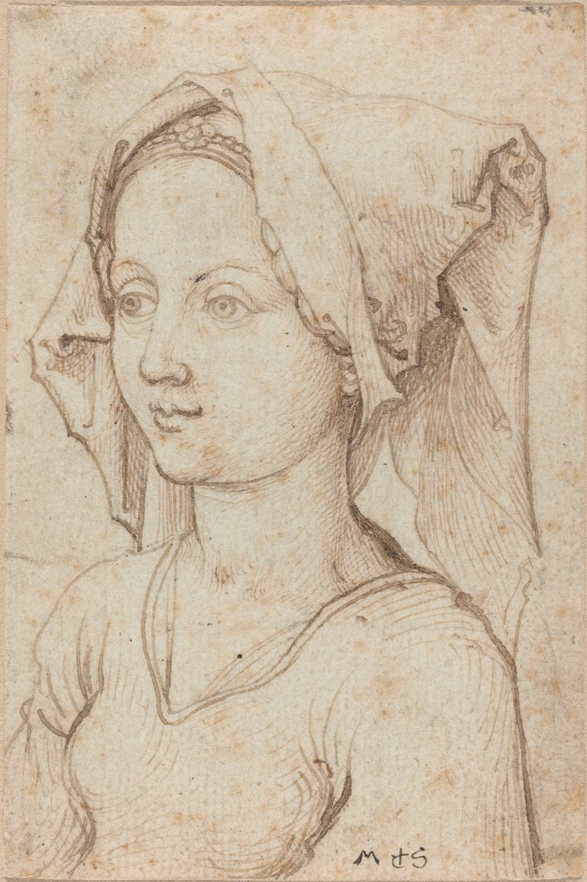 Mulher jovem vestindo um lenço de Martin Schongauer
