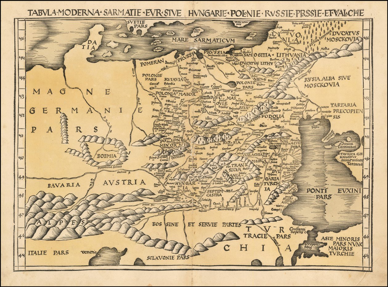 Mapa de 1513 da Polónia, do Báltico, da Hungria e da Europa Oriental de Martin Waldseemüller de Martin Waldseemuller