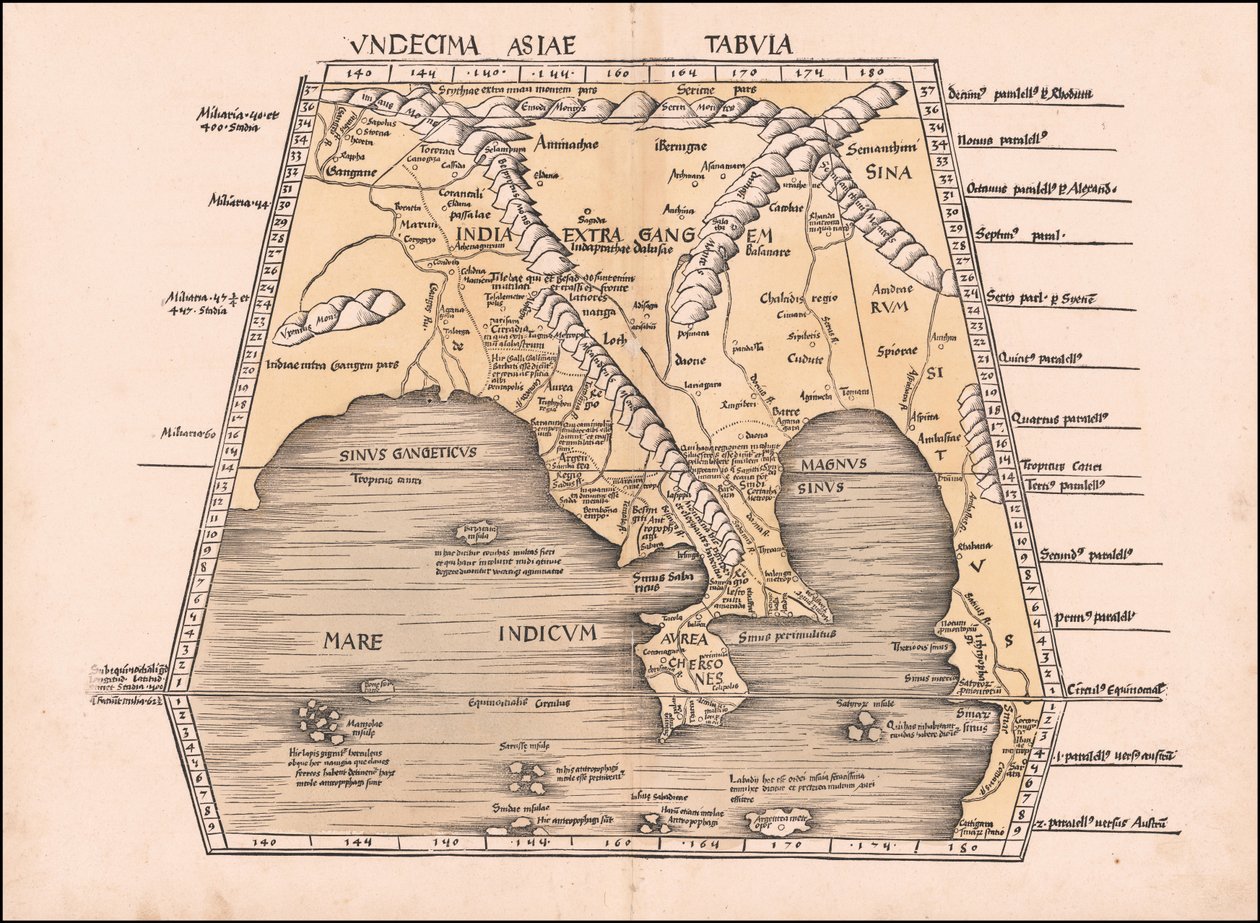 Mapa de 1513 do Sudeste Asiático, China e Índia de Martin Waldseemüller de Martin Waldseemuller