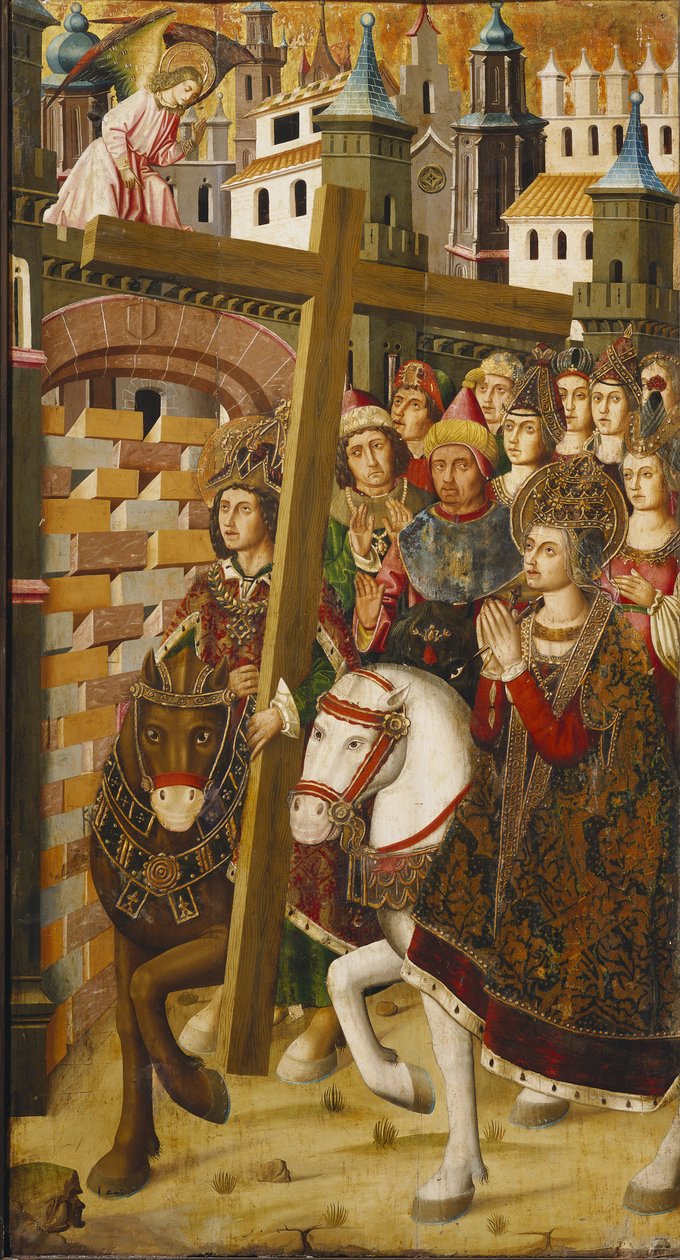 Santa Helena e o Imperador Heraclius (575-641) com a Santa Cruz em frente aos portões de Jerusalém de Martin & Ximenez Miguel (fl.1466-1505) Bernat