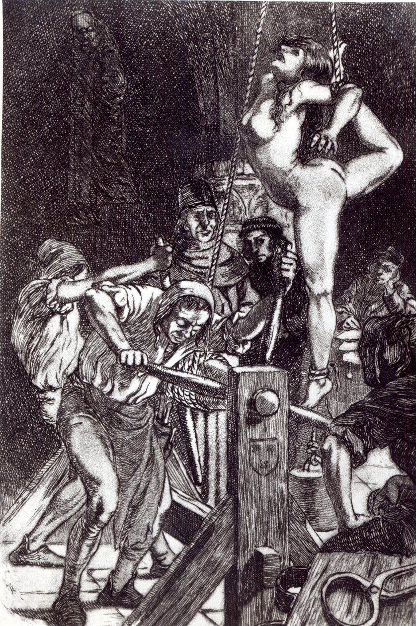 Punição de uma bruxa, 1911 litho de Martin van Maele
