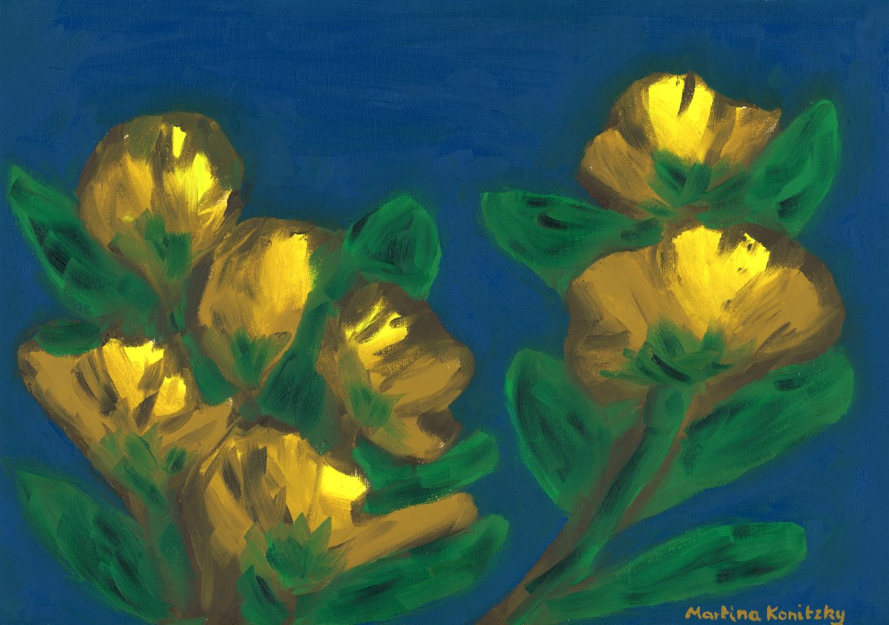 Rosas amarelas noite céu composição marrom amarelo azul de Martina Konitzky