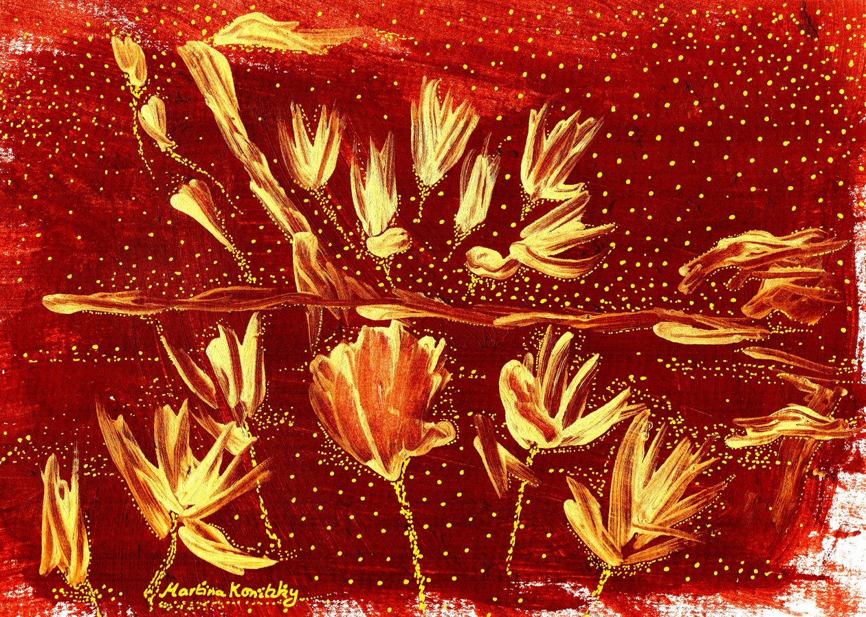 Paisagem com flores e ouro marrom estrelado de Martina Konitzky