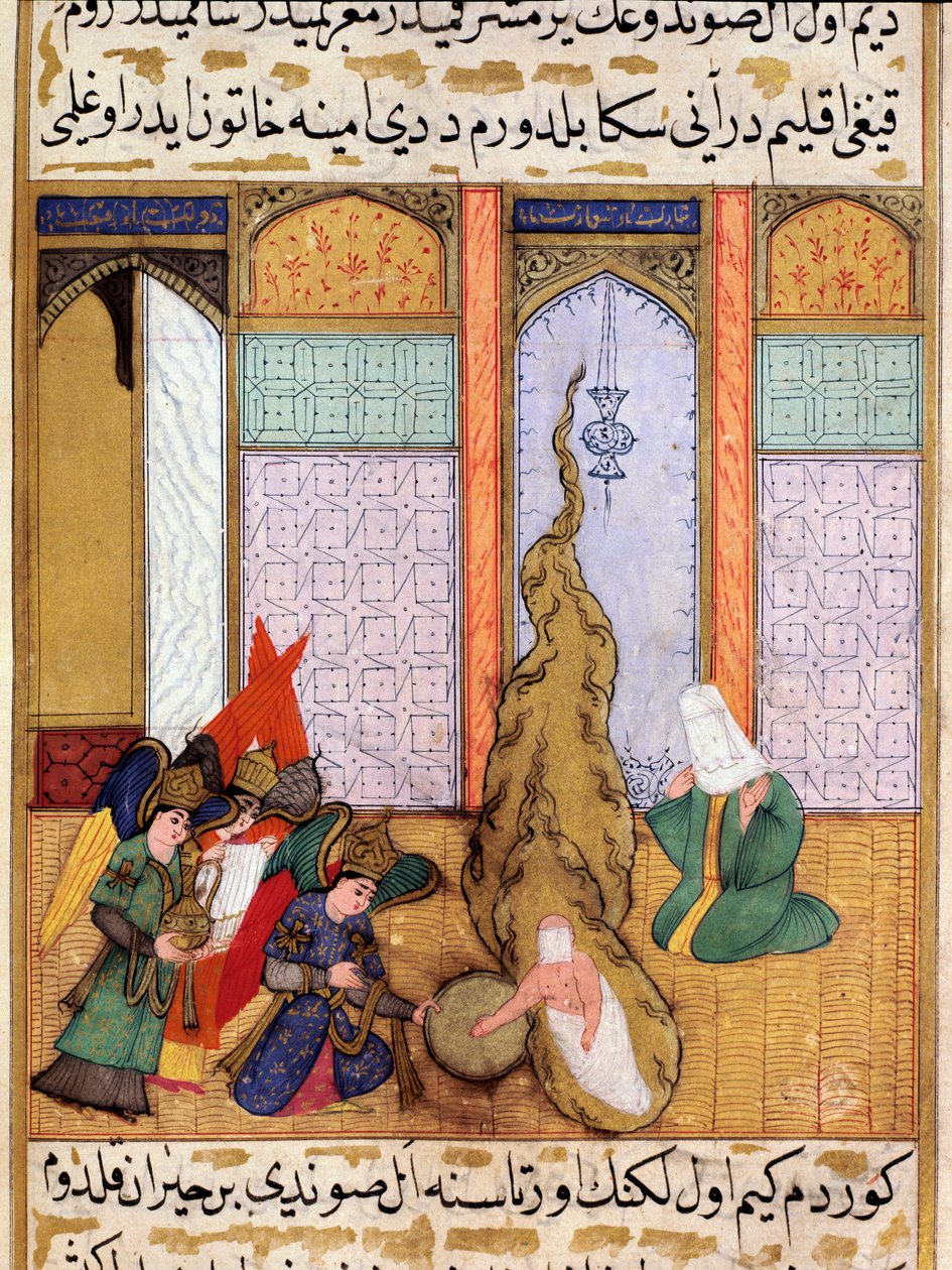 O nascimento do profeta Maomé Miniatura tirada de “Siyer-i Nebi”” (Siyer i Nebi) poema épico que narra a vida do profeta Maomé escrito por Mustafa, filho de Yusuf d