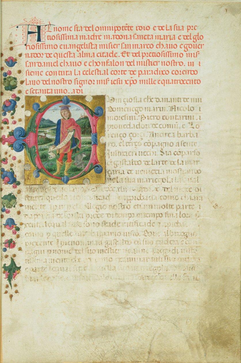 Historiated C inicial retratando o profeta Daniel em uma paisagem, c.1471 de Martino di Giorgio da Modena