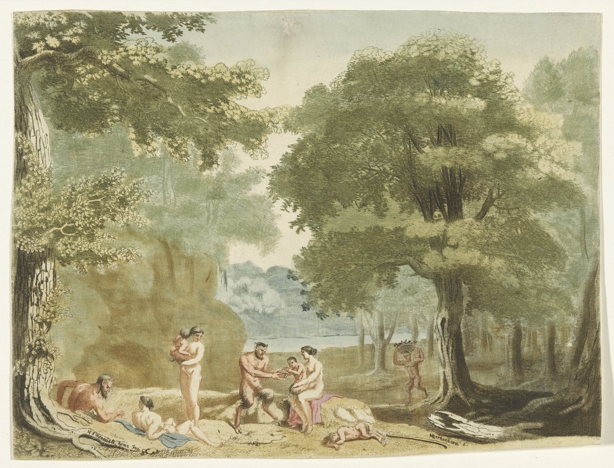 Ninfas e sátiros numa paisagem. de Martinus Berkenboom