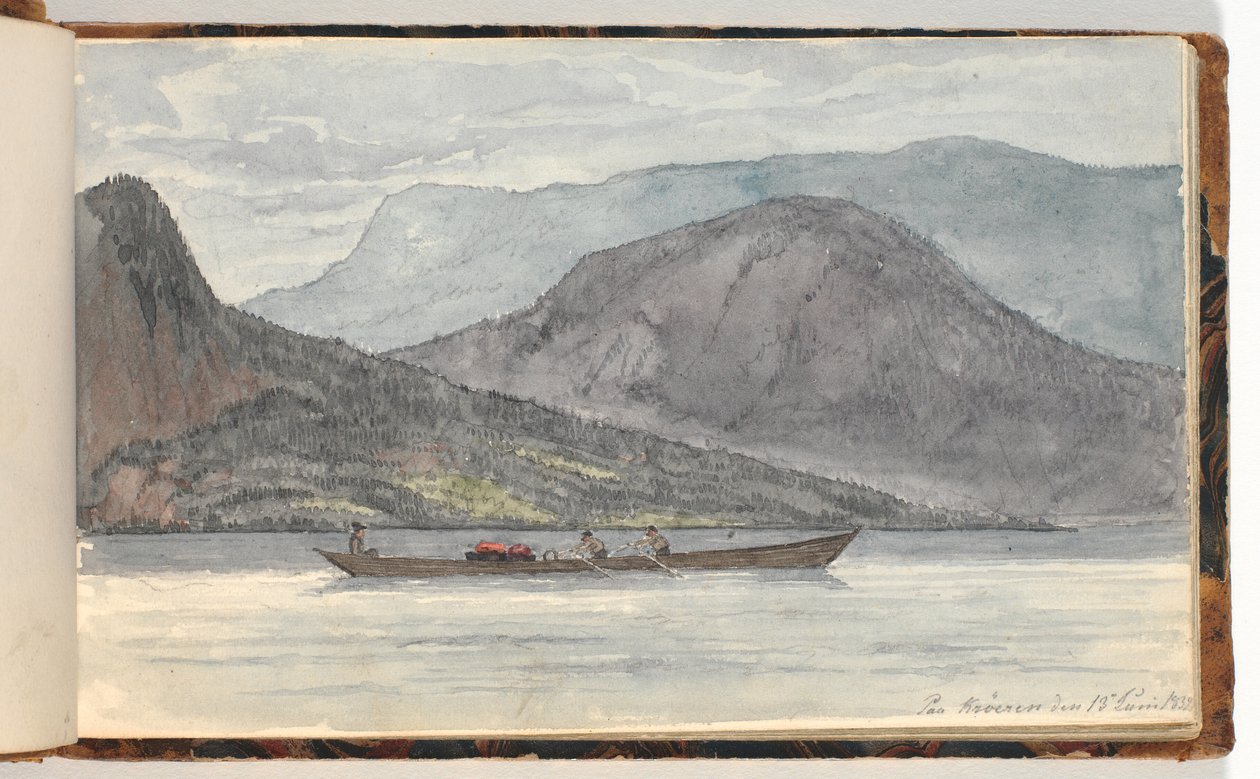 Paisagem do fiorde com barco a remo de Martinus Rørbye