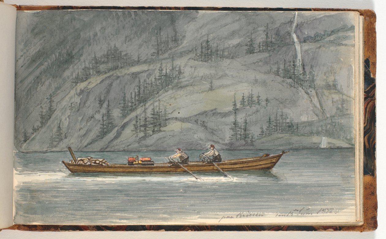 Paisagem do fiorde com barco a remo. Krøderen, Noruega de Martinus Rørbye