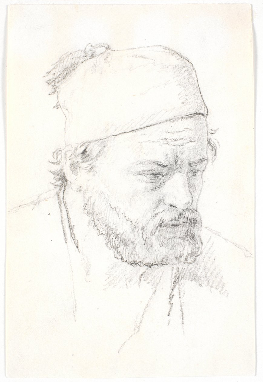 Retrato de um homem barbudo, de perfil a três quartos para a direita, com fez de Martinus Rørbye