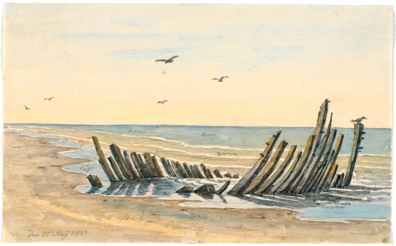 Naufrágio na praia Nordstranden, afundou em 9 de maio de 1832 de Martinus Rørbye