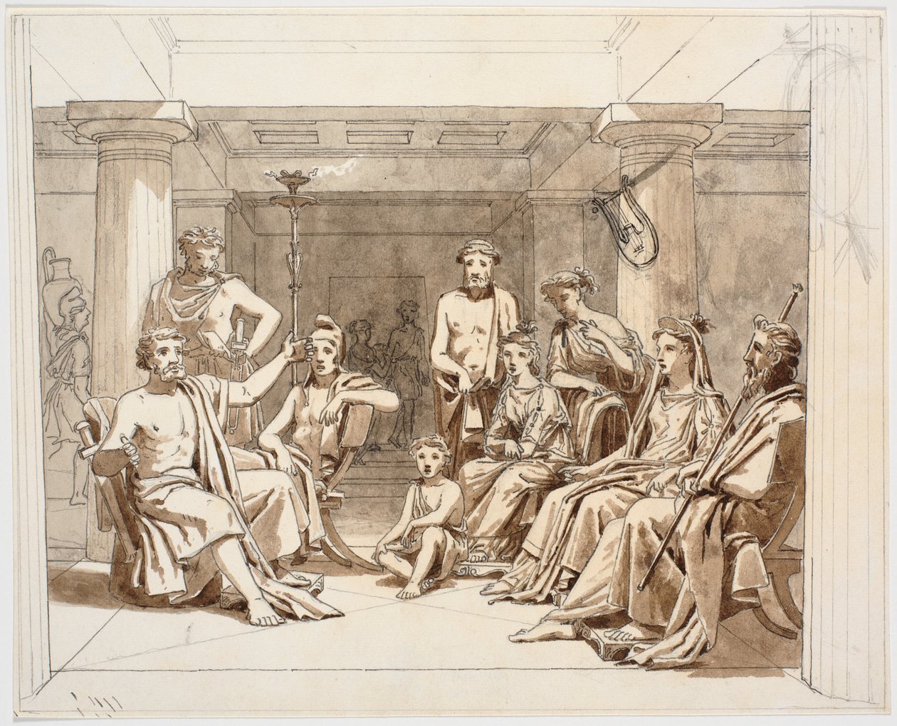Cena antiga, provavelmente Ulisses contando suas aventuras aos feácios de Martinus Rørbye
