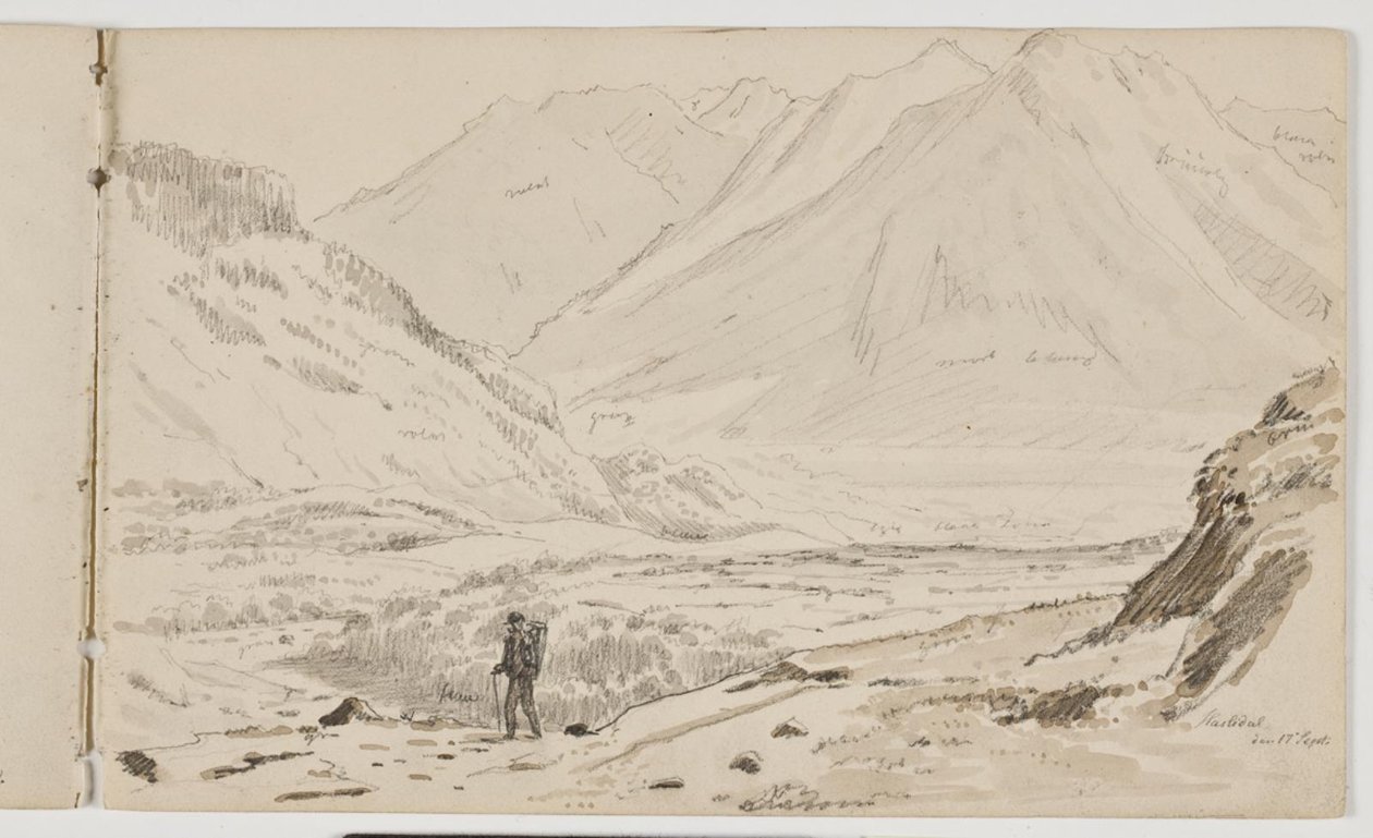 Paisagem montanhosa com alpinista de Martinus Rørbye