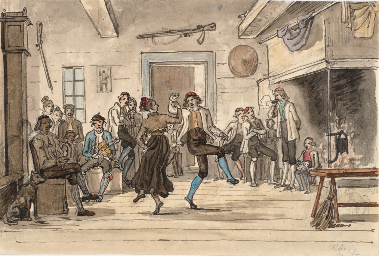 Dance em uma casa de fazenda norueguesa de Martinus Rørbye