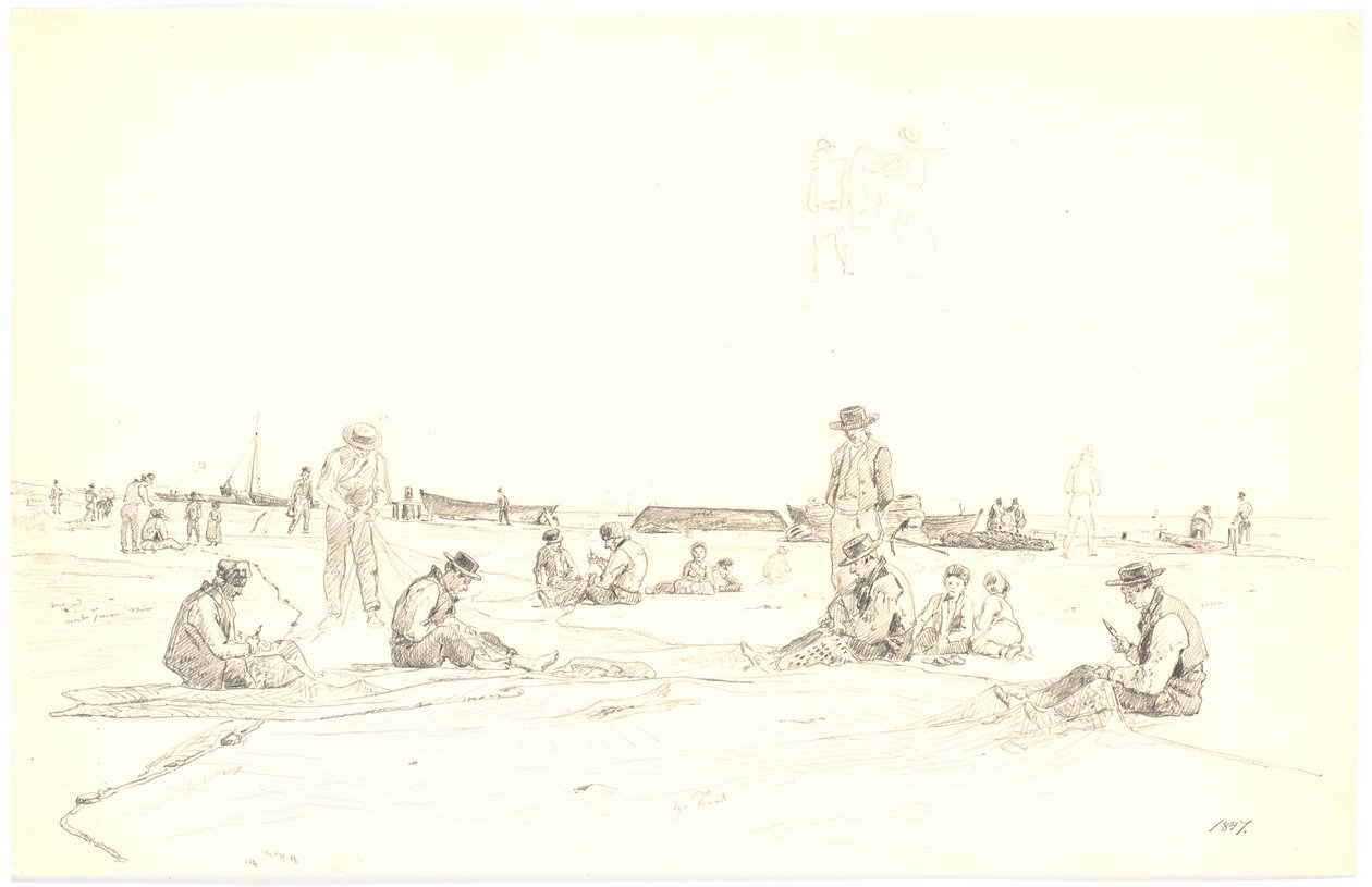 Redes finas de pescadores na praia, Skagen de Martinus Rørbye