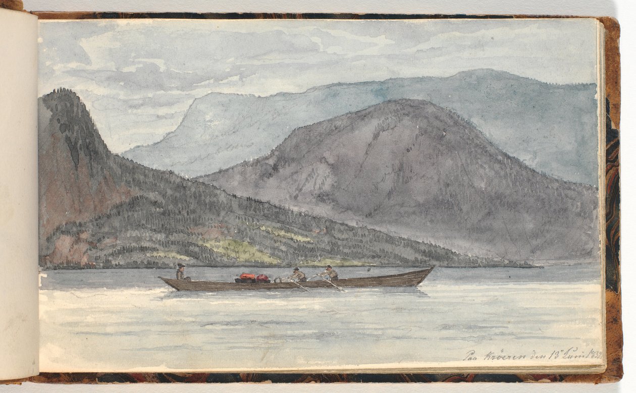 Paisagem do fiorde com barco a remo de Martinus Rørbye