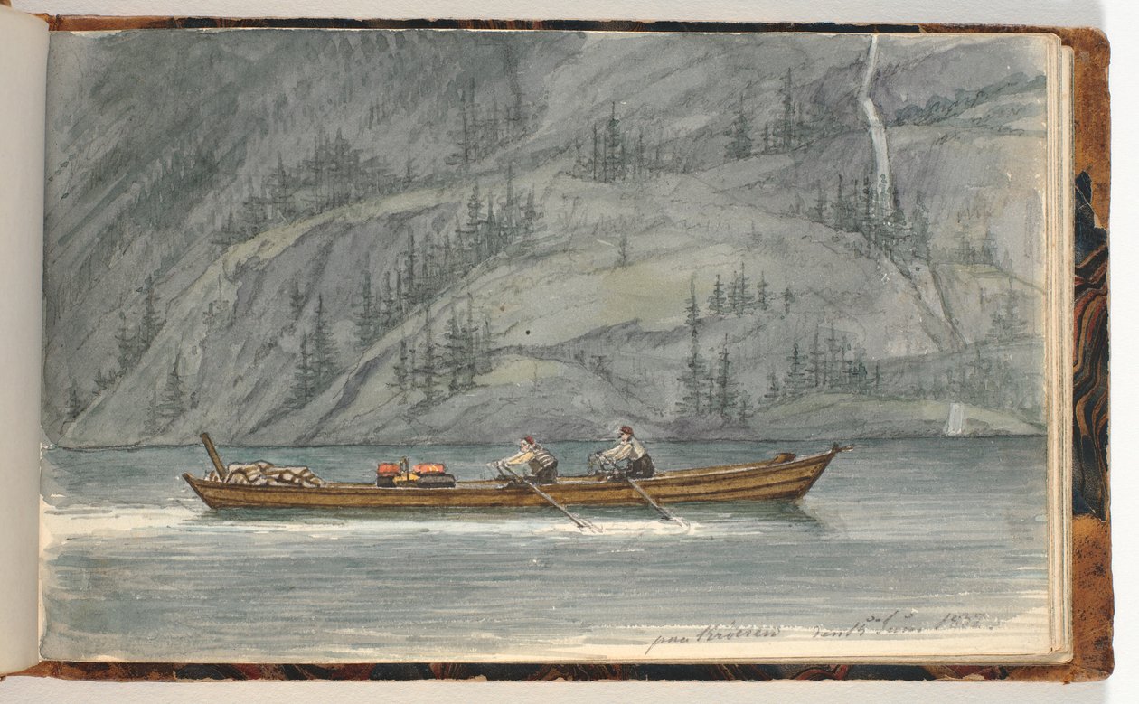 Paisagem do fiorde com barco a remo. Krøderen, Noruega de Martinus Rørbye