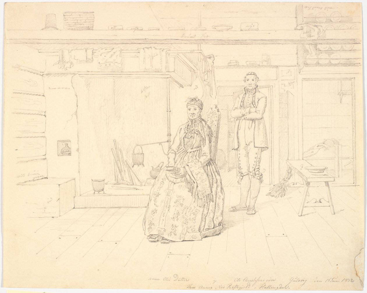 Casa de fazenda norueguesa com "Anne Oles Datter e Ole Christofersøn Gulsvig" de Martinus Rørbye