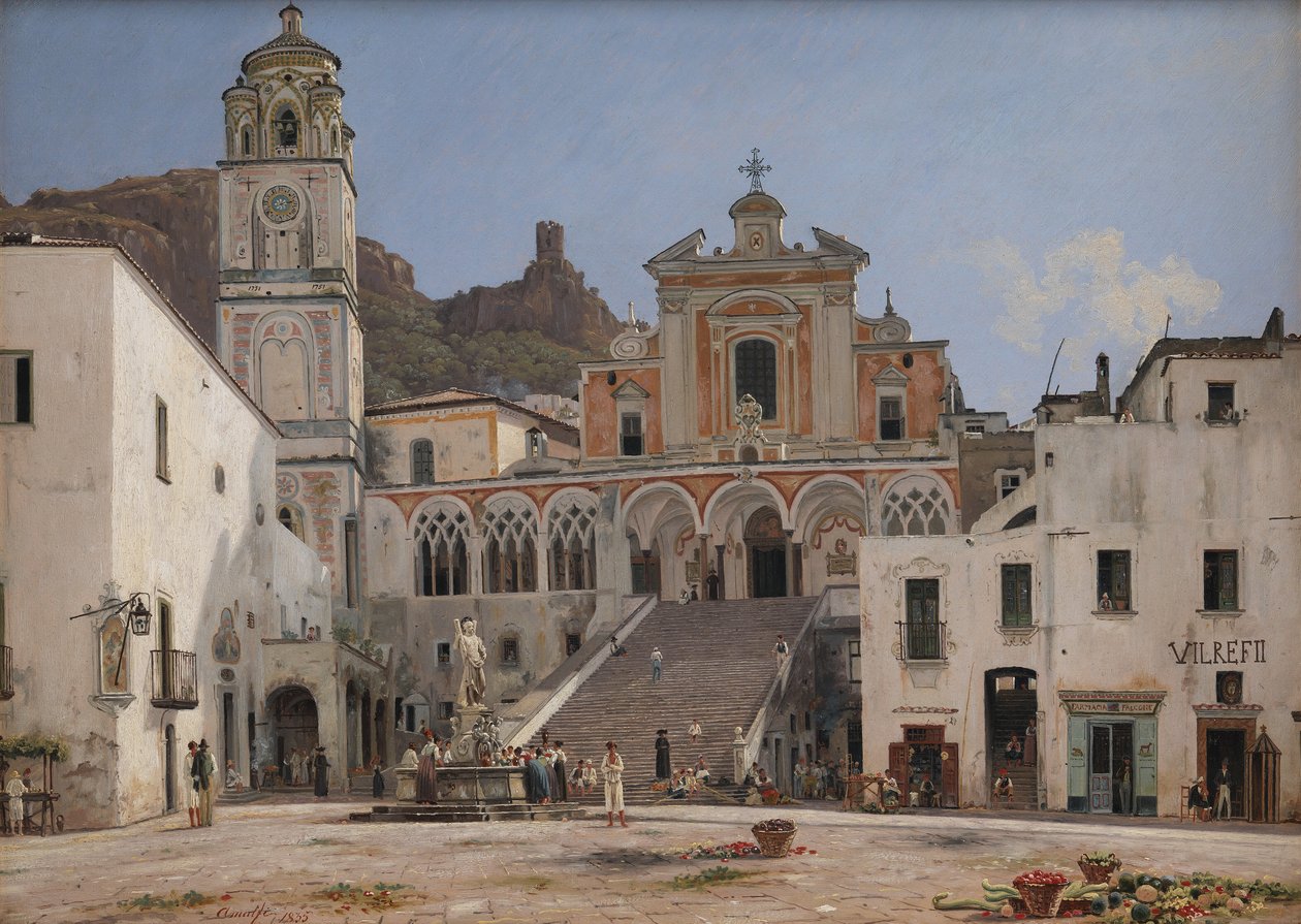 Vista da praça em Amalfi de Martinus Rørbye