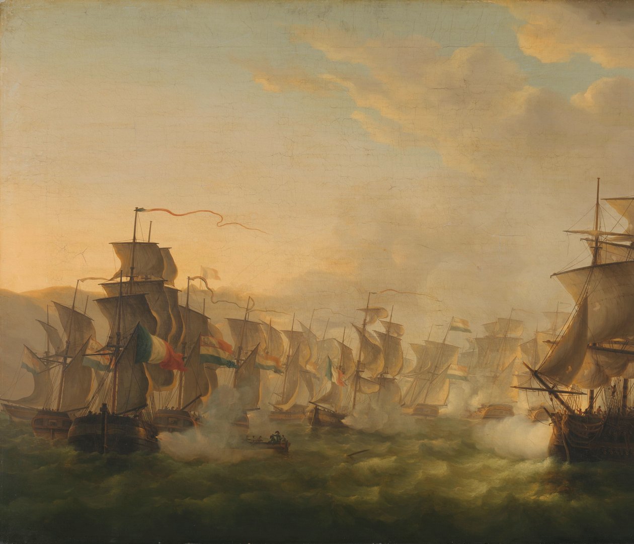 Choque das frotas holandesa e britânica durante a passagem da Flotilha Holandesa para Boulogne (1804) de Martinus Schouman (signed by artist)