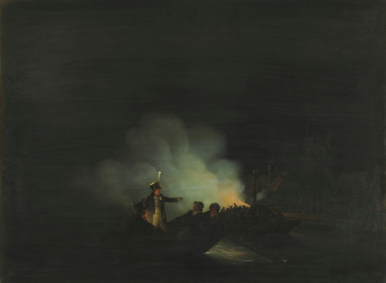 Neerlandês: A travessia de Matthijs Beelaerts, comandante da Guarda Nacional, para Papendrecht na noite de 22 de novembro de 1813 de Martinus Schouman
