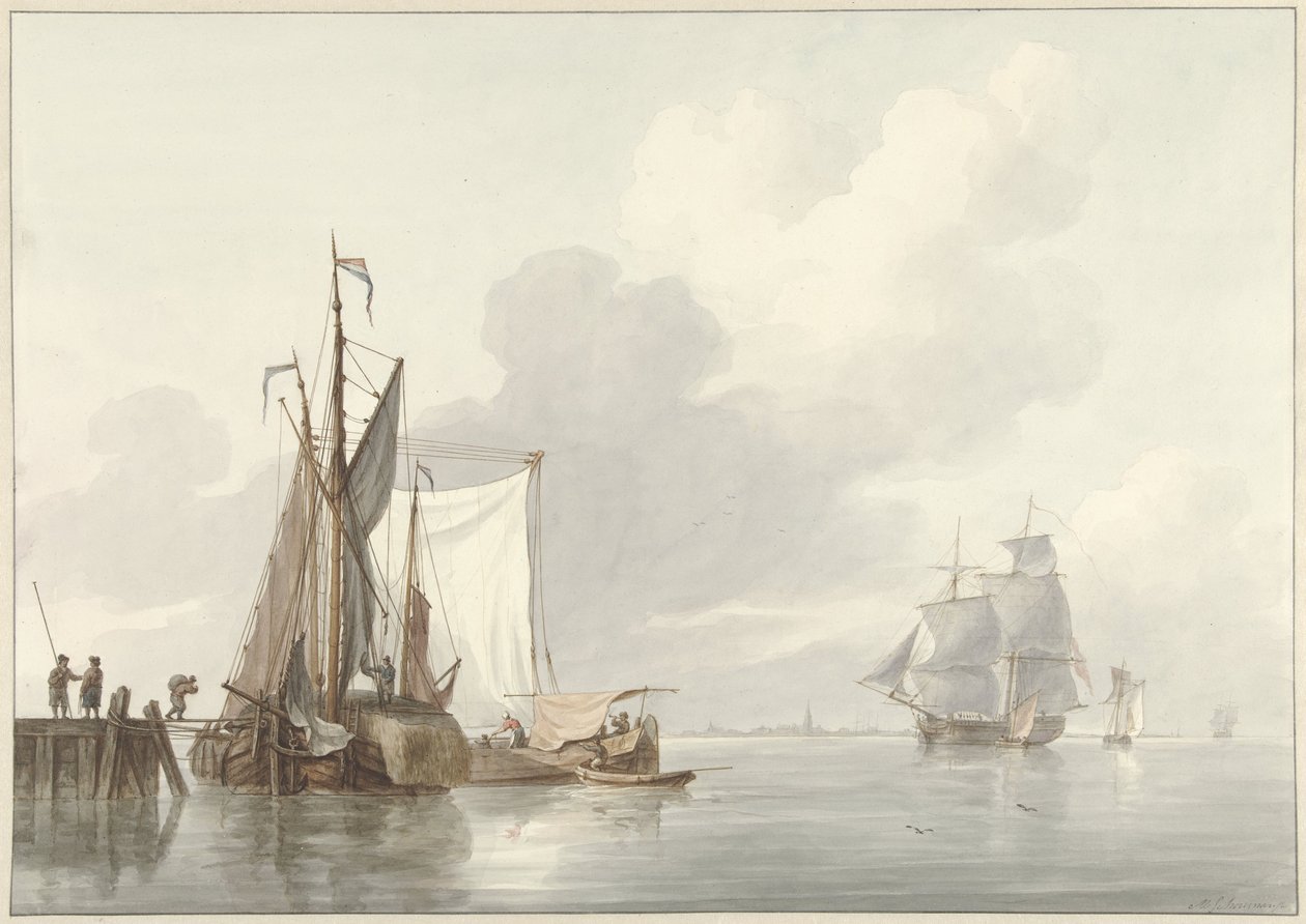 Vista para o rio com navios atracados de Martinus Schouman