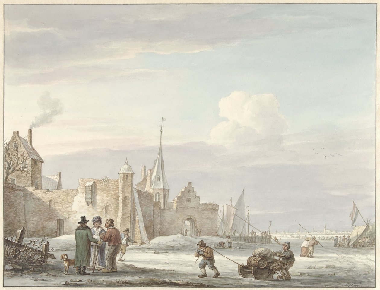 Paisagem de Cityscape no Inverno de Martinus Schouman