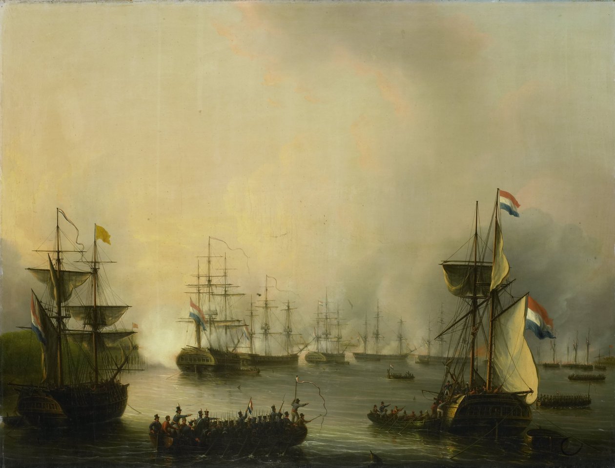 O bombardeio de Palembang, Sumatra, 24 de junho de 1821 de Martinus Schouman