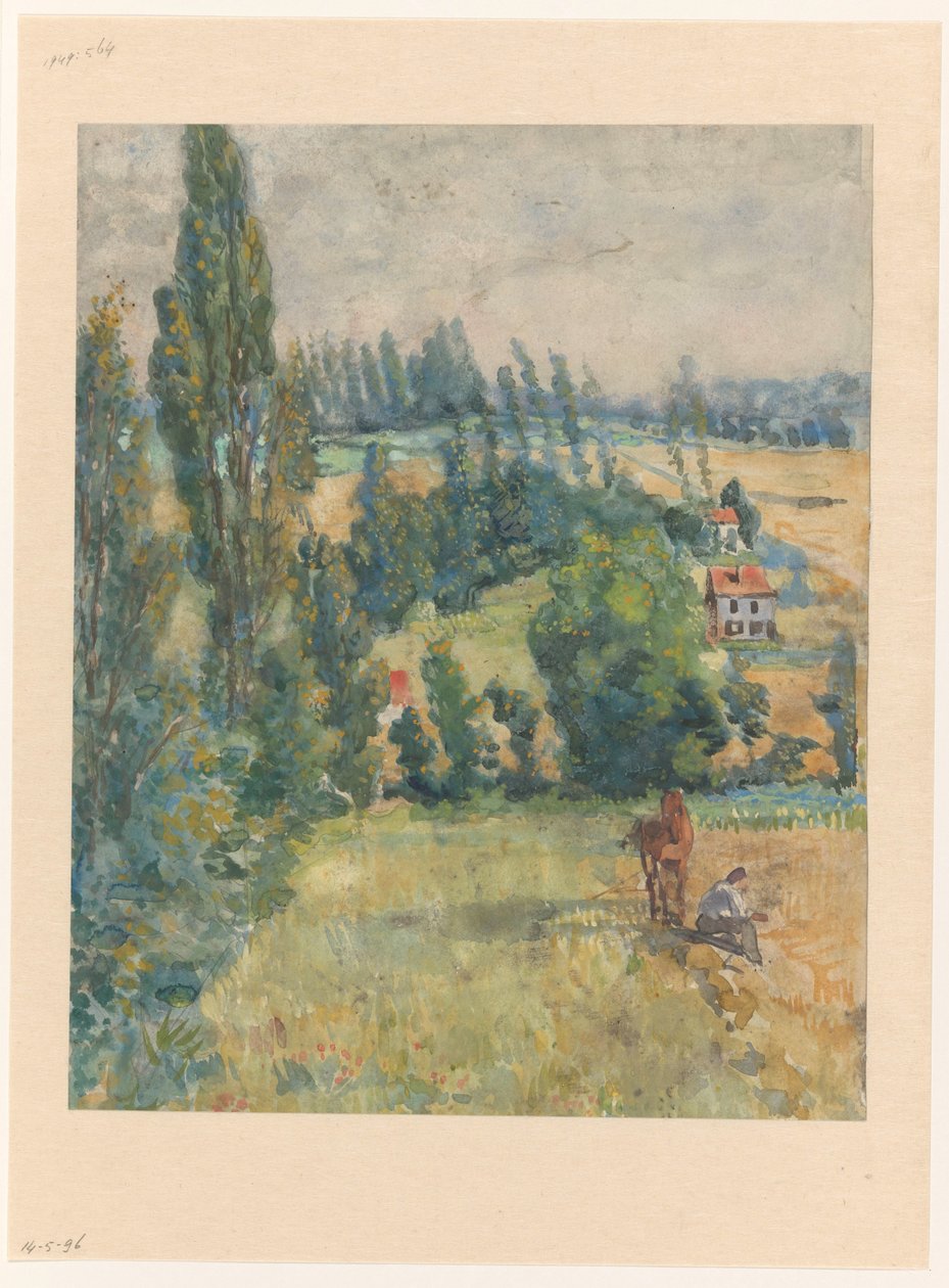 Paisagem com um agricultor descansando com um cavalo de Martinus van Andringa