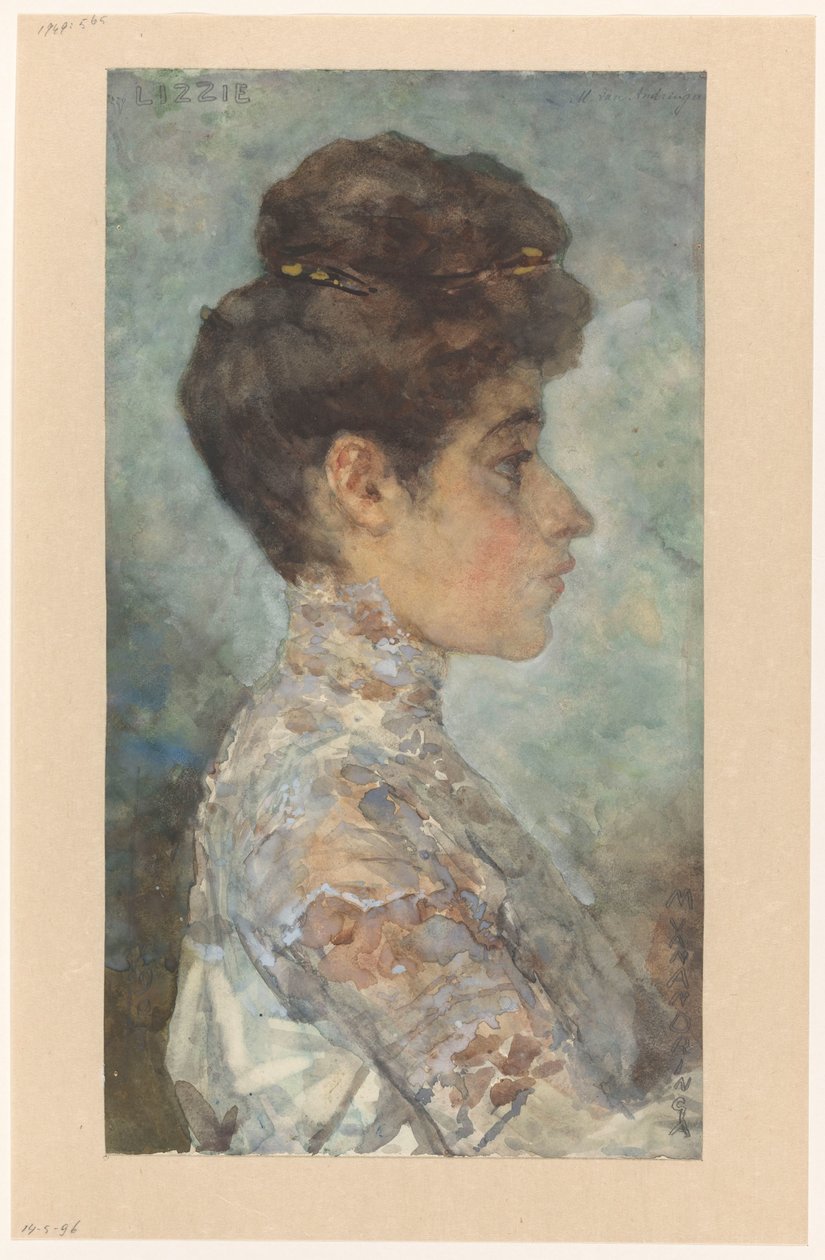 Retrato de Lizzy, em perfil à direita de Martinus van Andringa