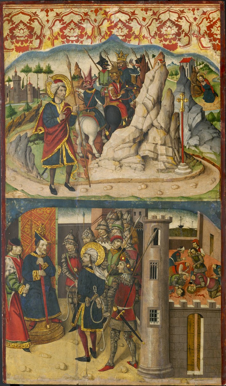 São Cristóvão encontra Satanás, São Cristóvão diante do rei da Lícia, 1480-85 de Martín de Soria