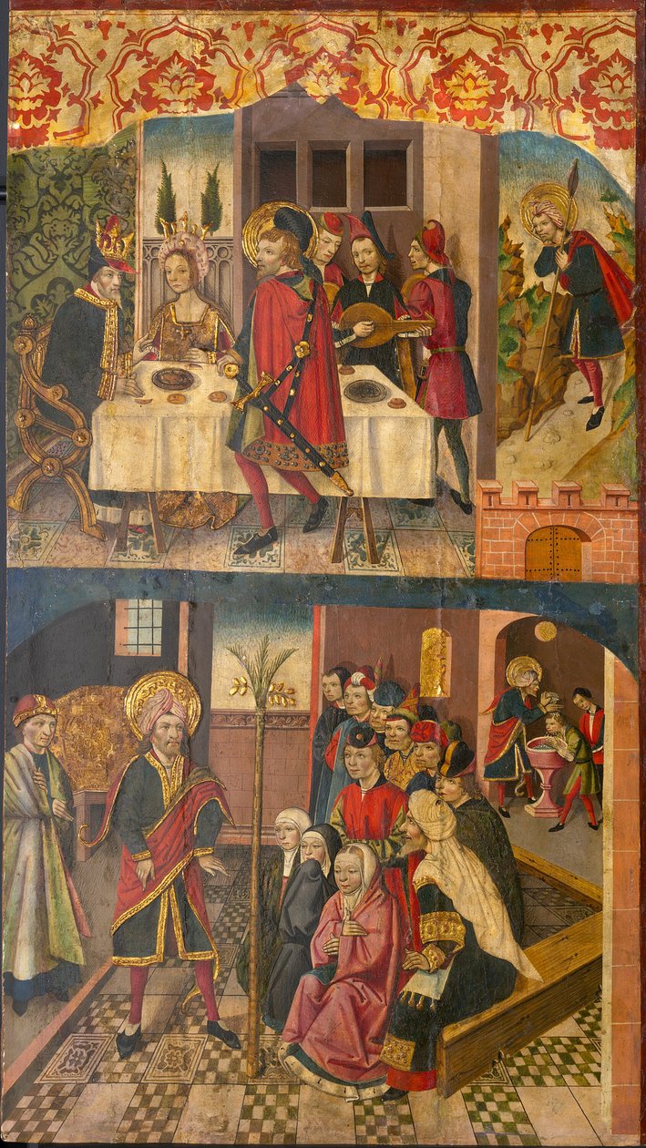 São Cristóvão Despedindo-se do Rei Que Temia Satanás; São Cristóvão e seus convertidos de Martín de Soria
