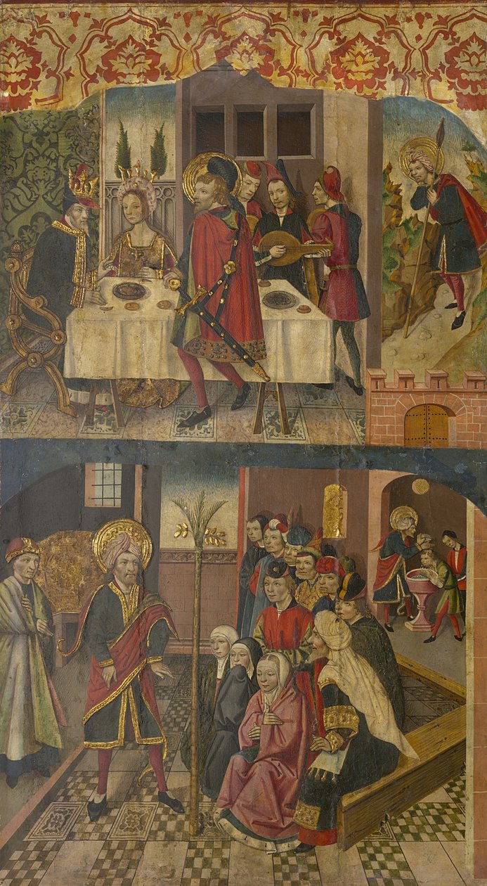 São Cristóvão se despede do rei que temia Satanás, São Cristóvão e seus convertidos, 1480-85 de Martín de Soria