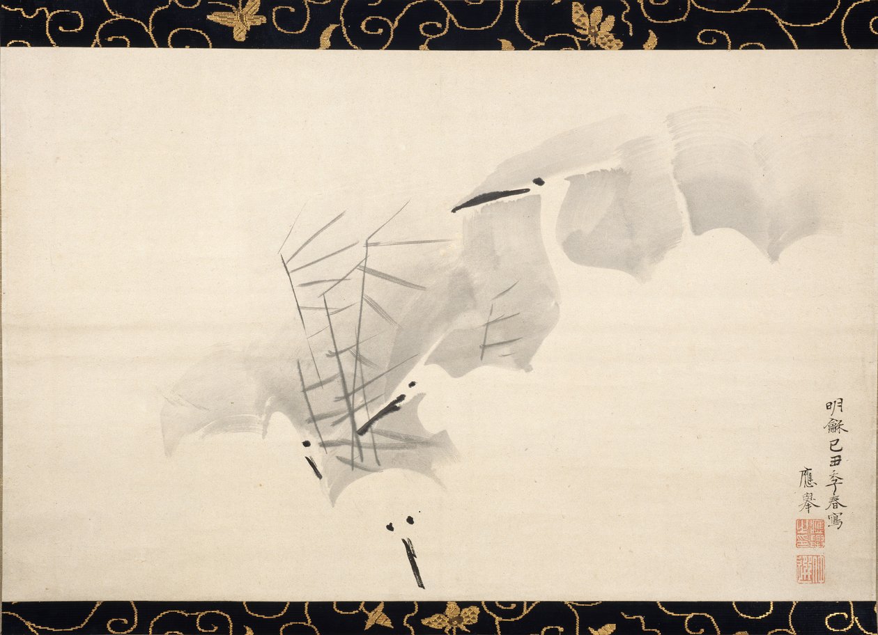 Garças-reais brancas, 1769. de Maruyama Okyo