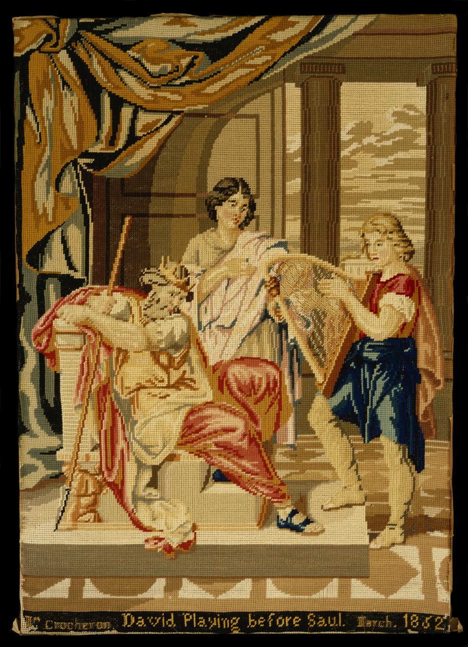 David Brincando diante de Saul, 1852 (linho e lã) de Mary Ann 1812 1888 Crocheron
