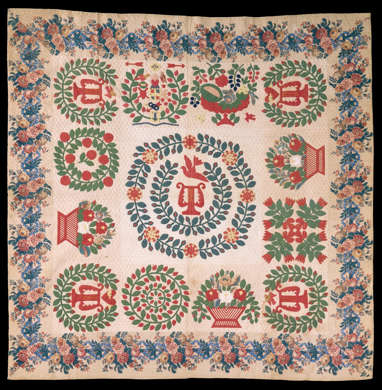 Edredão de Fellows Applique Album, c.1850 (algodão e seda) de Mary Ann McCue