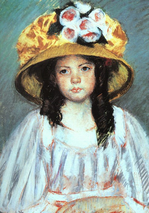 Menininha, em, grandioso, chapeaun de Mary Cassatt