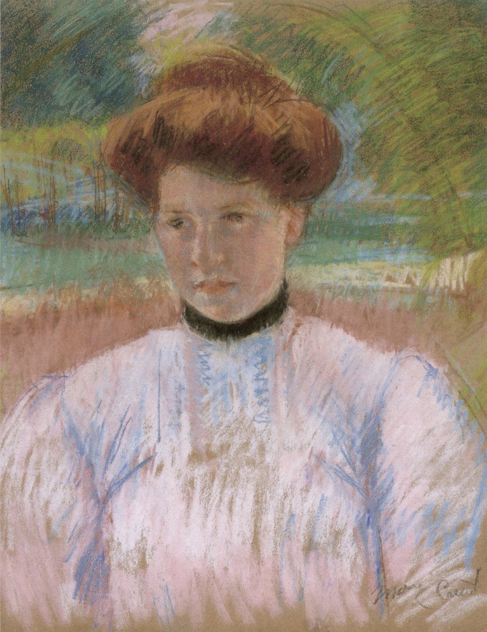 Mulher jovem, com, cabelo ruivo, em, um, rosa blousen de Mary Cassatt