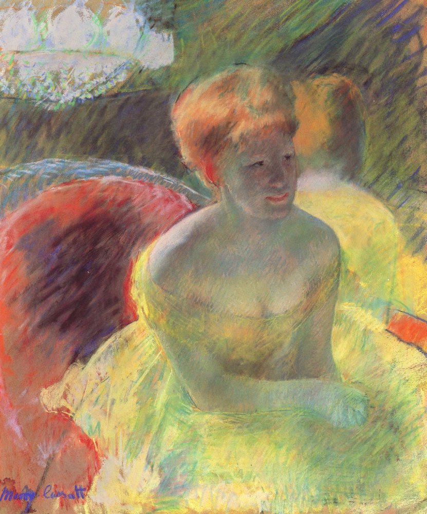 Lydia, apoiando-se em seus braços em uma caixa de teatro de Mary Cassatt