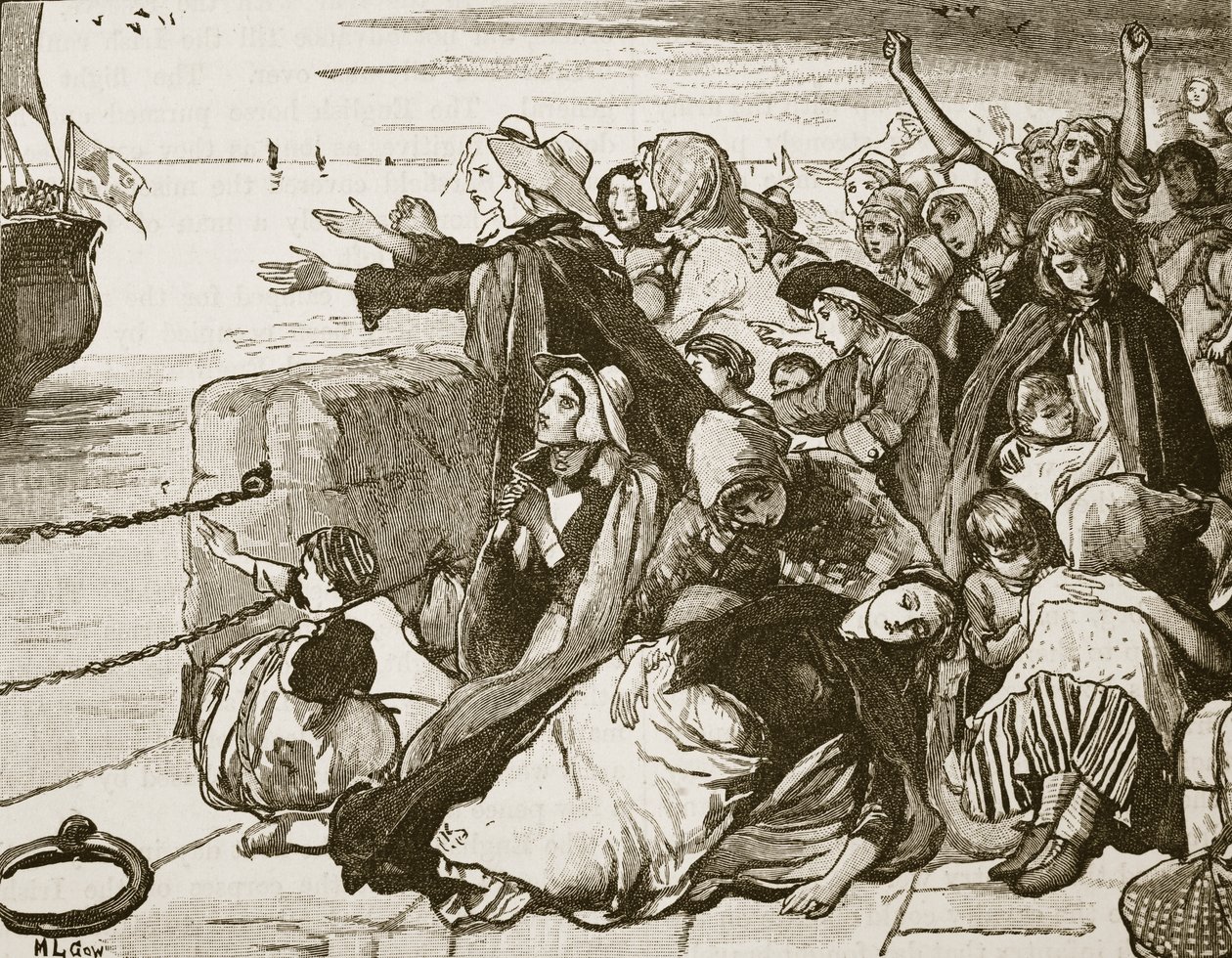 Cena na remoção dos soldados irlandeses de Limerick, ilustração de "História Ilustrada de Cassell na Inglaterra" (foto sépia) de Mary L. Gow