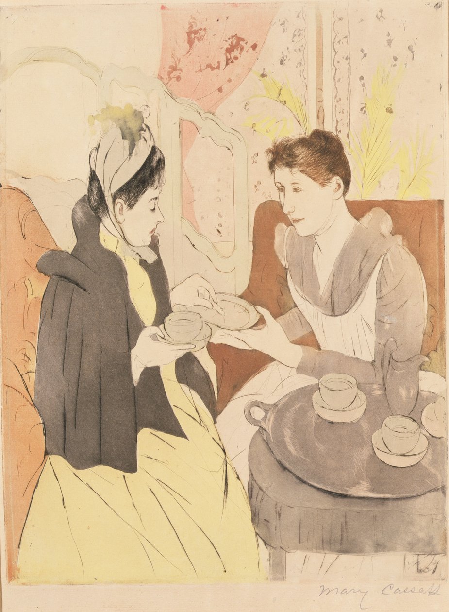 Festa do Chá da Tarde, 1891 (drypoint & aquatint em papel wove) de Mary Cassatt