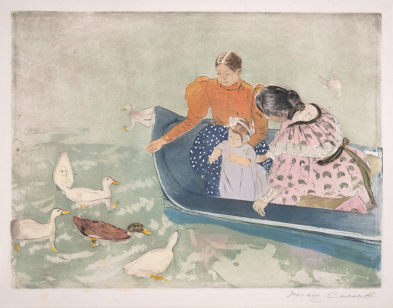 Alimentando os Patos, 1895 (drypoint e aquatint no papel) de Mary Cassatt